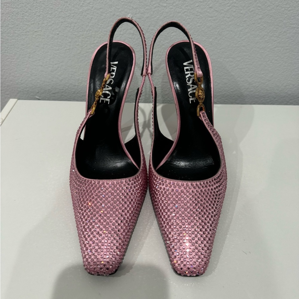 Versace Medusa Pink Crystal Slingback Heel Size 36